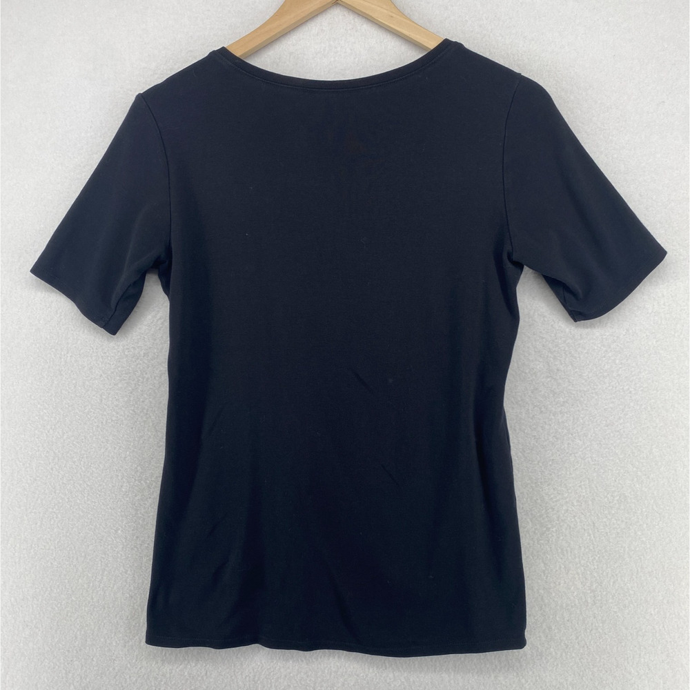 EILEEN FISHER Top S Organic Cotton Ribbed Jersey Scoop Neck Elbow Sleeve Black - Picture 3 of 9
